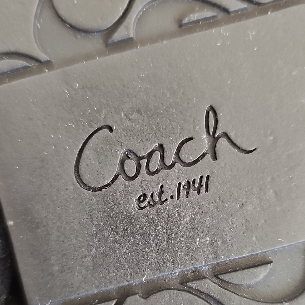 Coach Carra Signature C Size 7 Faux Fur Trim Slide Slippers Legacy Stripe - Picture 8 of 8